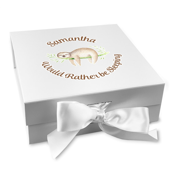 Custom Sloth Gift Box with Magnetic Lid - White (Personalized)