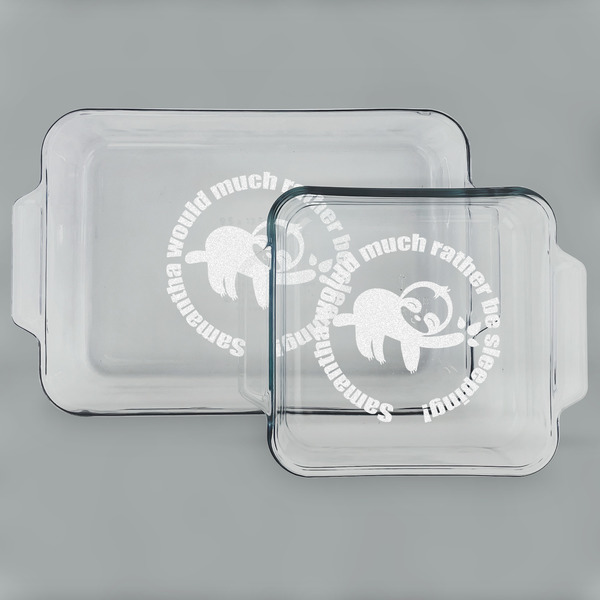 Custom Sloth Set of Glass Baking & Cake Dish - 13in x 9in & 8in x 8in (Personalized)