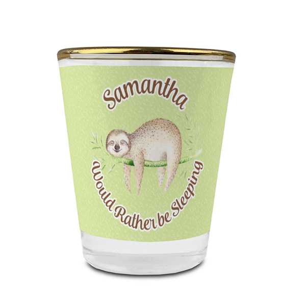Custom Sloth Glass Shot Glass - 1.5 oz - with Gold Rim - Single (Personalized)