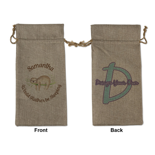 Custom Sloth Large Burlap Gift Bag - Front & Back (Personalized)