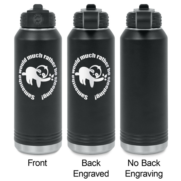 Sloth Laser Engraved Water Bottles - 2 Styles - Front & Back View