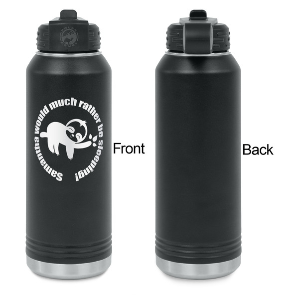 Sloth Laser Engraved Water Bottles - Front Engraving - Front & Back View