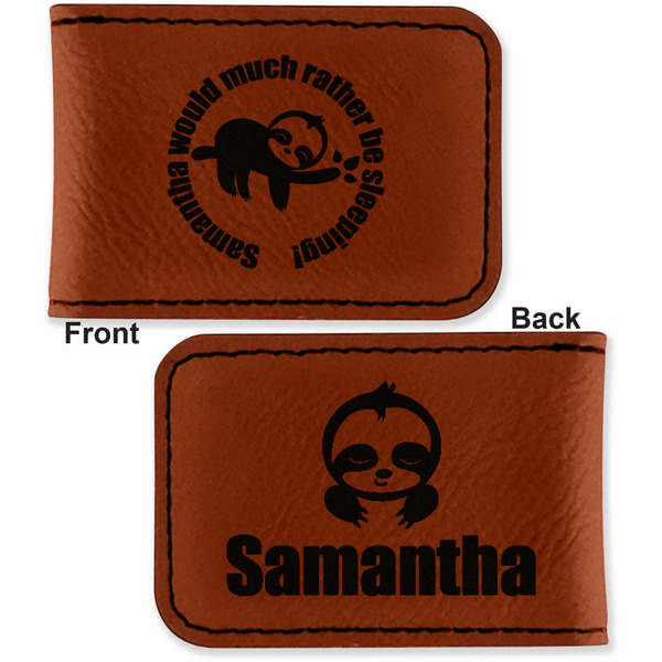 Sloth Leatherette Magnetic Money Clip - Front and Back