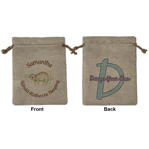 Custom Sloth Medium Burlap Gift Bag - Front & Back (Personalized)