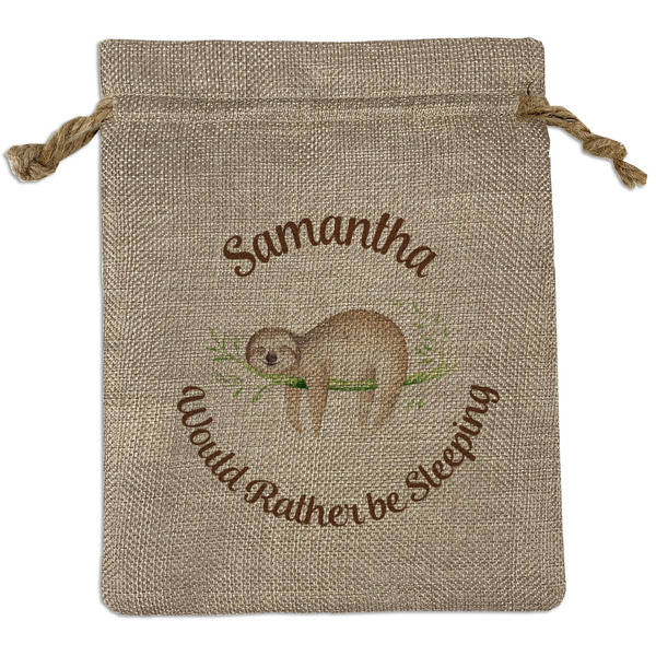 Custom Sloth Medium Burlap Gift Bag - Front (Personalized)