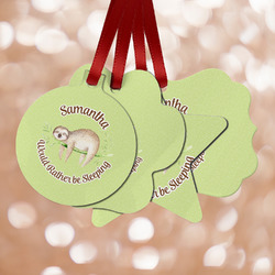 Sloth Metal Ornaments - Double Sided w/ Name or Text