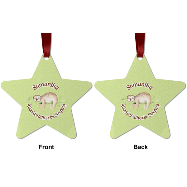 Sloth Metal Star Ornament - Front and Back