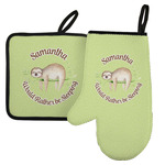 Sloth Left Oven Mitt & Pot Holder Set w/ Name or Text