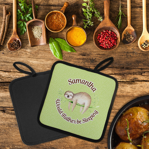 Sloth Neoprene Pot Holder - Set of 2  LIFESTYLE (Flatlay)