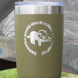 Sloth 20 oz Stainless Steel Tumbler - Olive - Double Sided (Personalized)