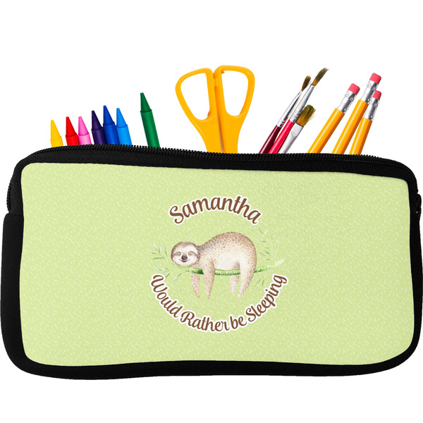 Custom Sloth Neoprene Pencil Case - Small w/ Name or Text