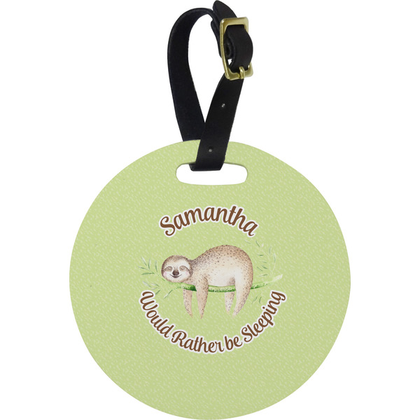 Custom Sloth Plastic Luggage Tag - Round (Personalized)