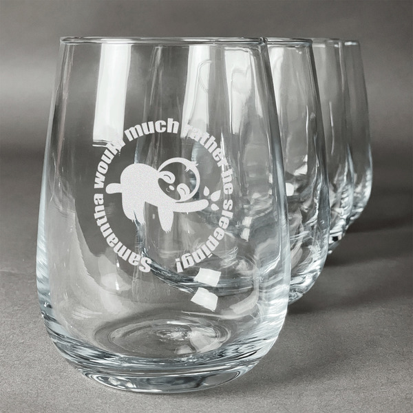 Custom Sloth Stemless Wine Glasses (Set of 4) (Personalized)