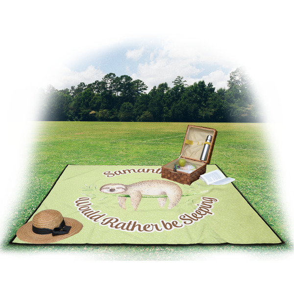 Sloth Picnic Blanket - with Basket Hat and Book - in Use