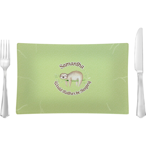 Custom Sloth Rectangular Glass Lunch / Dinner Plate - Single or Set (Personalized)