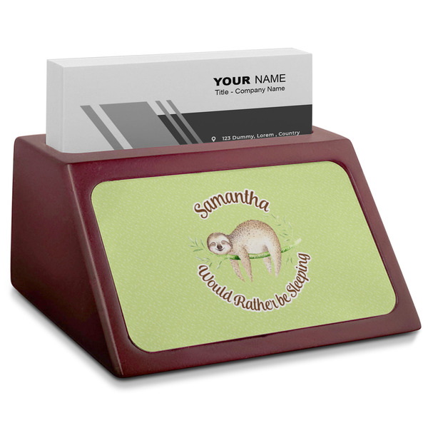 Custom Sloth Red Mahogany Business Card Holder (Personalized)