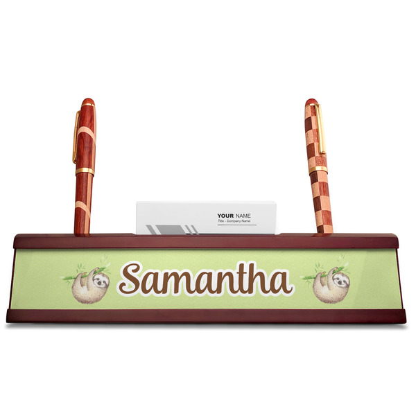 Sloth Red Mahogany Nameplates with Business Card Holder - Straight
