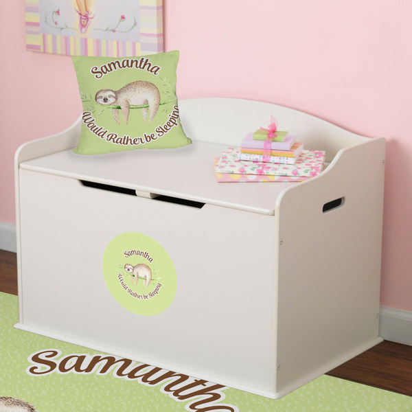 Sloth Round Wall Decal on Toy Chest