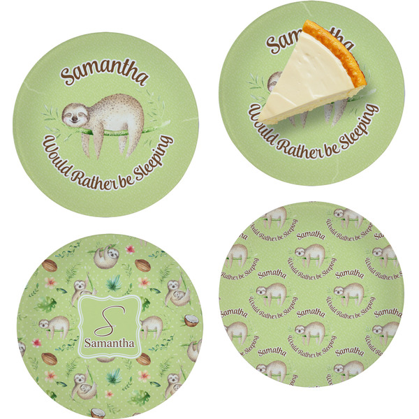 Custom Sloth Set of 4 Glass Appetizer / Dessert Plate 8" (Personalized)