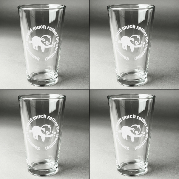 Sloth Set of Four Engraved Beer Glasses - Individual View