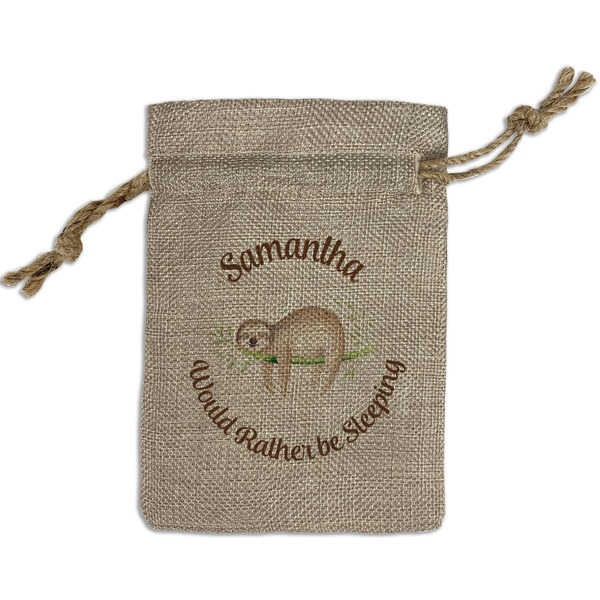 Custom Sloth Small Burlap Gift Bag - Front (Personalized)