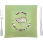 Sloth 9.5" Glass Square Lunch / Dinner Plate- Single or Set of 4 (Personalized)