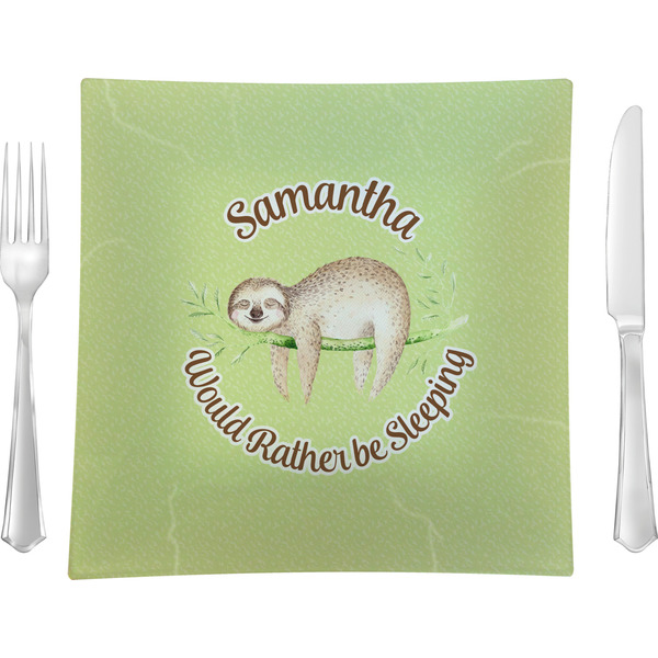Custom Sloth 9.5" Glass Square Lunch / Dinner Plate- Single or Set of 4 (Personalized)