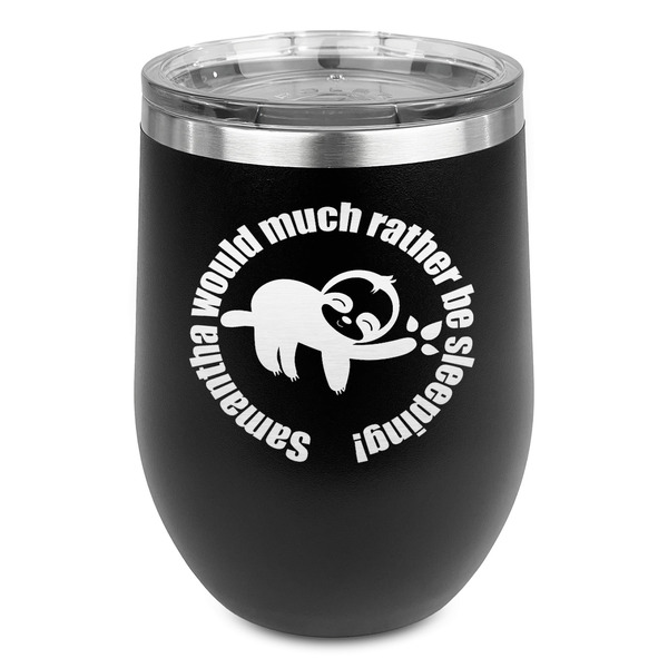 Custom Sloth Stemless Stainless Steel Wine Tumbler - Black - Double Sided (Personalized)