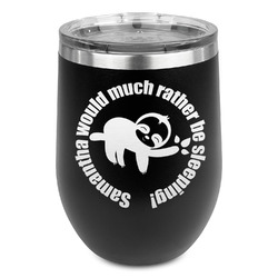 Sloth Stemless Stainless Steel Wine Tumbler - Black - Single Sided (Personalized)