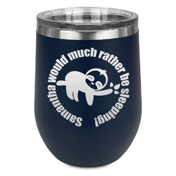 Sloth Stemless Stainless Steel Wine Tumbler - Navy - Double Sided (Personalized)