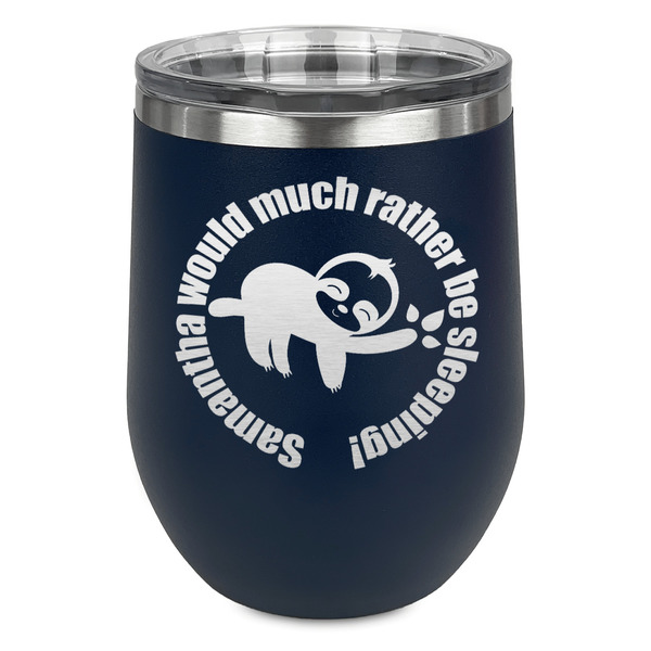 Custom Sloth Stemless Stainless Steel Wine Tumbler - Navy - Double Sided (Personalized)