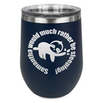 Sloth Stemless Stainless Steel Wine Tumbler - Navy - Single Sided (Personalized)