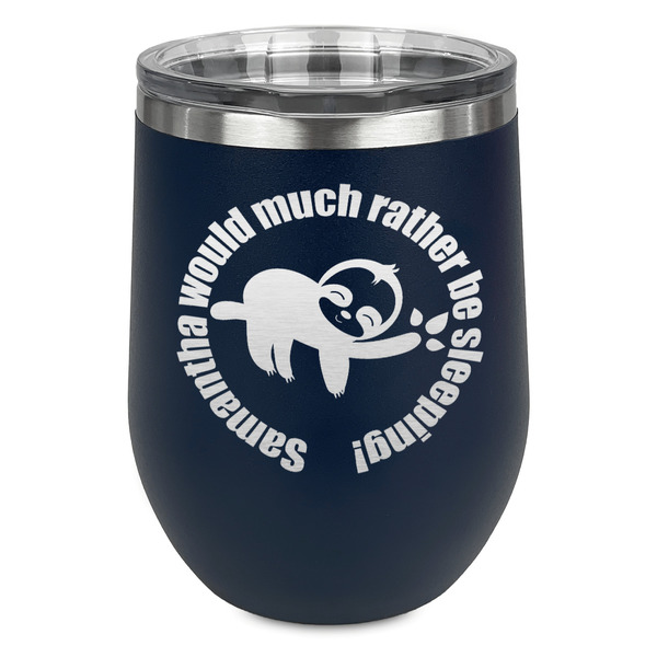 Custom Sloth Stemless Stainless Steel Wine Tumbler - Navy - Single Sided (Personalized)