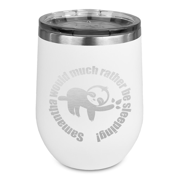 Custom Sloth Stemless Stainless Steel Wine Tumbler - White - Single Sided (Personalized)