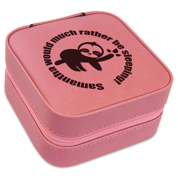 Custom Sloth Travel Jewelry Boxes - Pink Leather (Personalized)