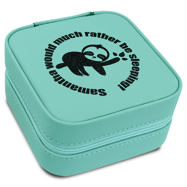 Custom Sloth Travel Jewelry Box - Teal Leather (Personalized)