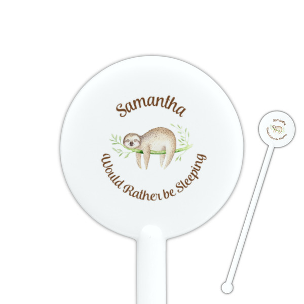Custom Sloth 5.5" Round Plastic Stir Sticks - White - Single Sided (Personalized)