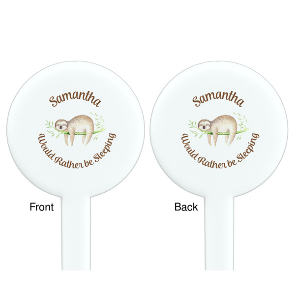 Sloth White Plastic 7" Stir Stick - Double Sided - Round - Front & Back