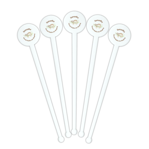 Sloth White Plastic 7" Stir Stick - Round - Fan View