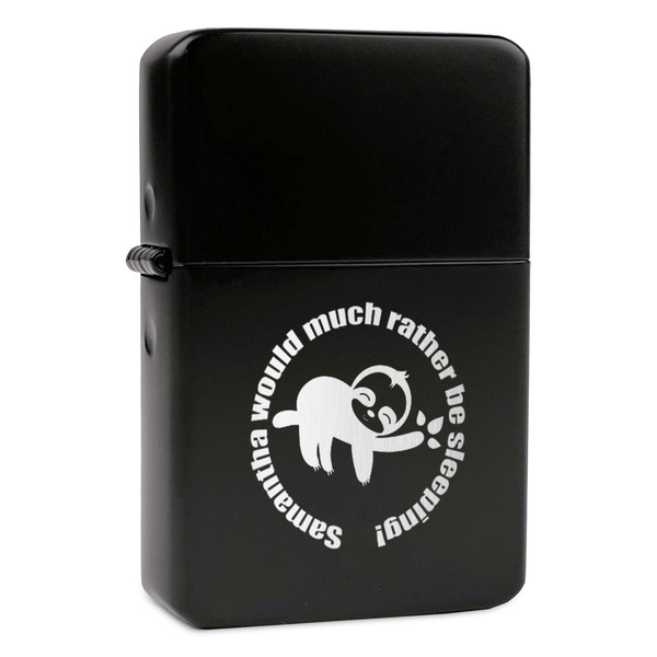 Custom Sloth Windproof Lighter - Black - Single Sided & Lid Engraved (Personalized)