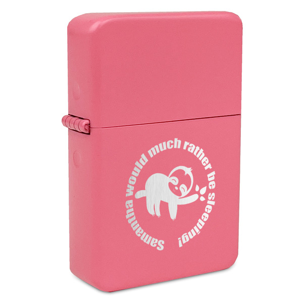 Custom Sloth Windproof Lighter - Pink - Double Sided & Lid Engraved (Personalized)