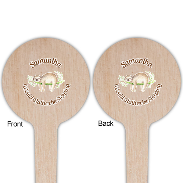 Sloth Wooden 4" Food Pick - Round - Double Sided - Front & Back