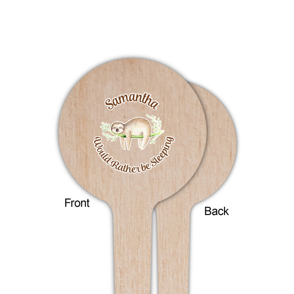 Sloth Wooden 4" Food Pick - Round - Single Sided - Front & Back