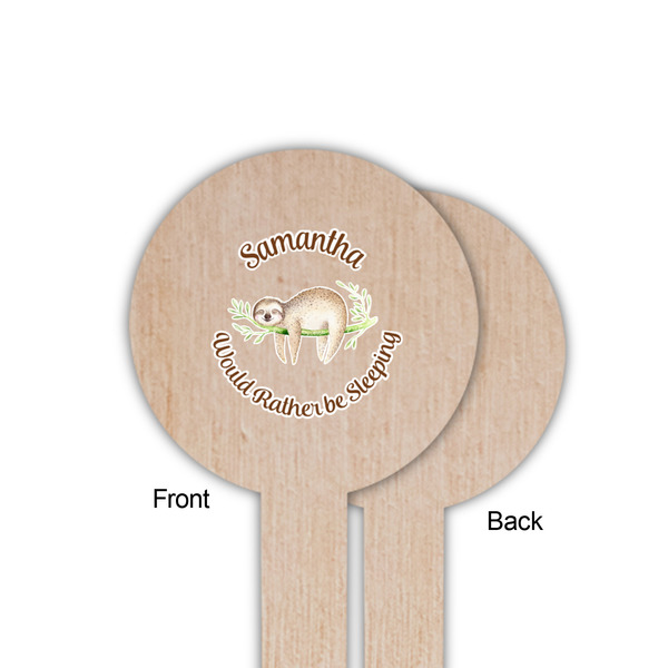 Sloth Wooden 6" Food Pick - Round - Single Sided - Front & Back