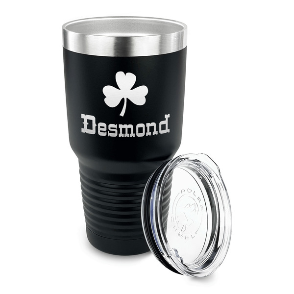 St. Patrick's Day 30 oz Stainless Steel Ringneck Tumblers - Black - LID OFF