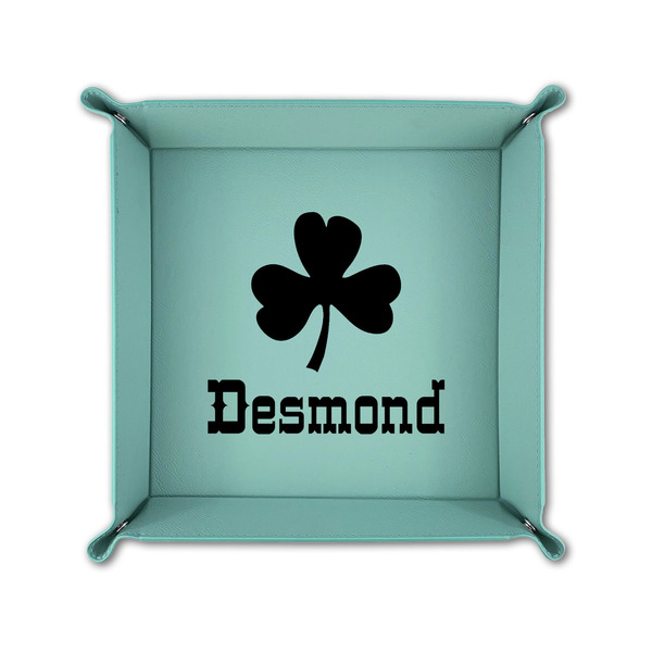St. Patrick's Day 6" x 6" Teal Leatherette Snap Up Tray - FOLDED UP