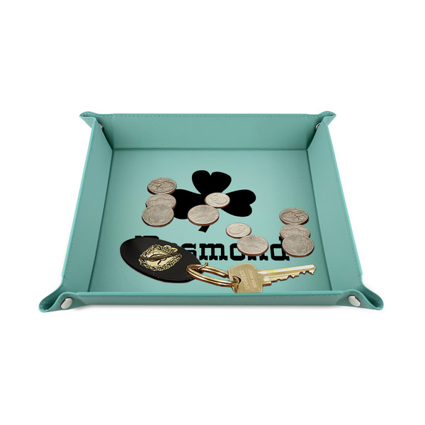 St. Patrick's Day 6" x 6" Teal Leatherette Snap Up Tray - STYLED