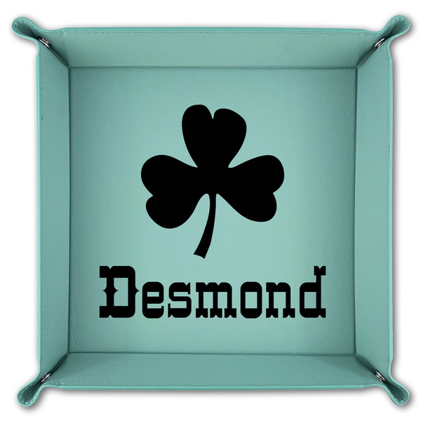 St. Patrick's Day 9" x 9" Teal Leatherette Snap Up Tray - FOLDED