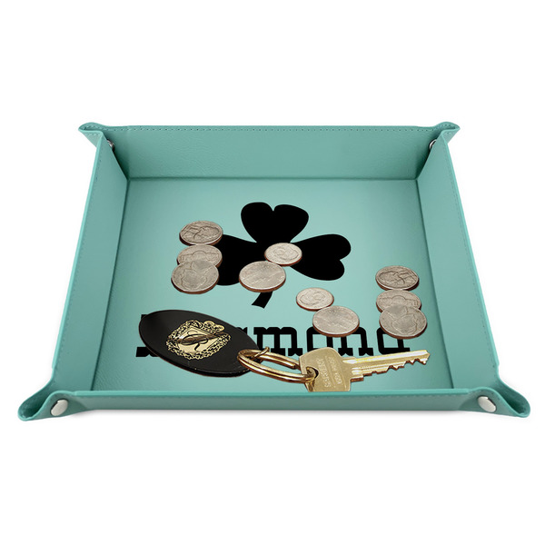 St. Patrick's Day 9" x 9" Teal Leatherette Snap Up Tray - STYLED
