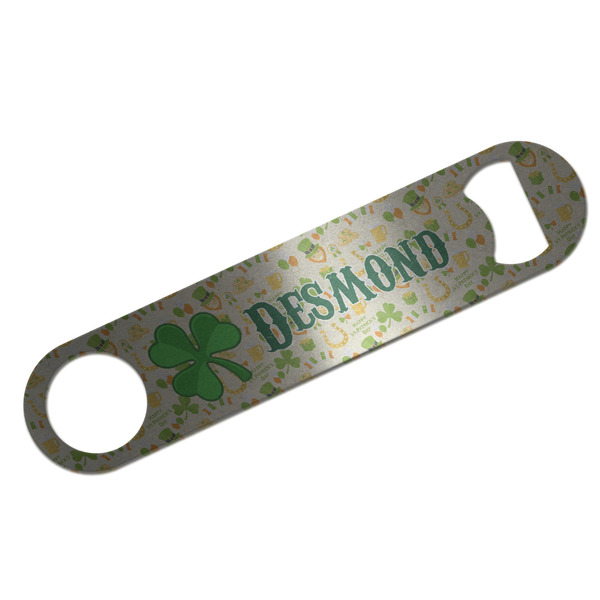 Custom St. Patrick's Day Bar Bottle Opener - Silver w/ Name or Text
